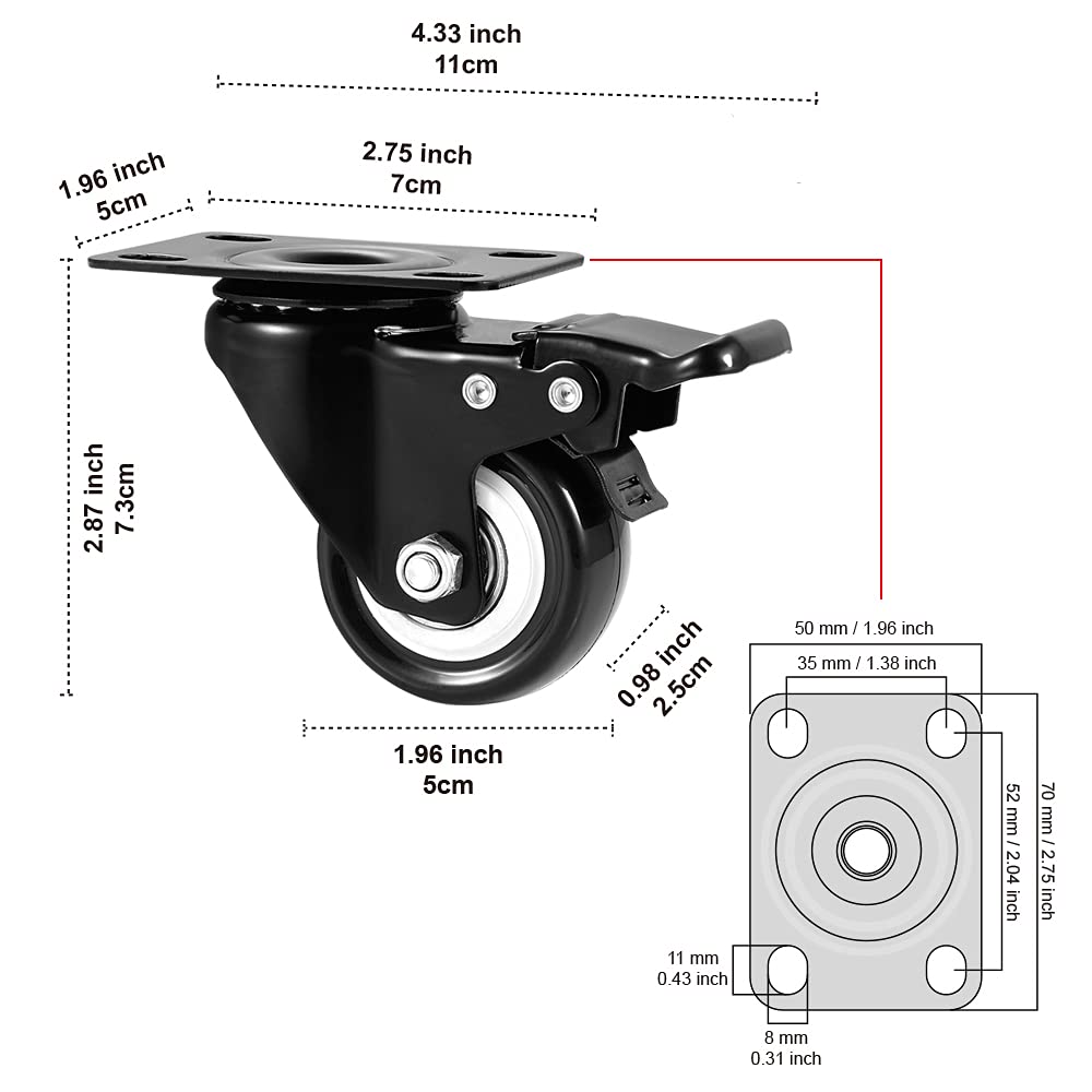 2" Caster Wheels Set of 4 with Brake C978
