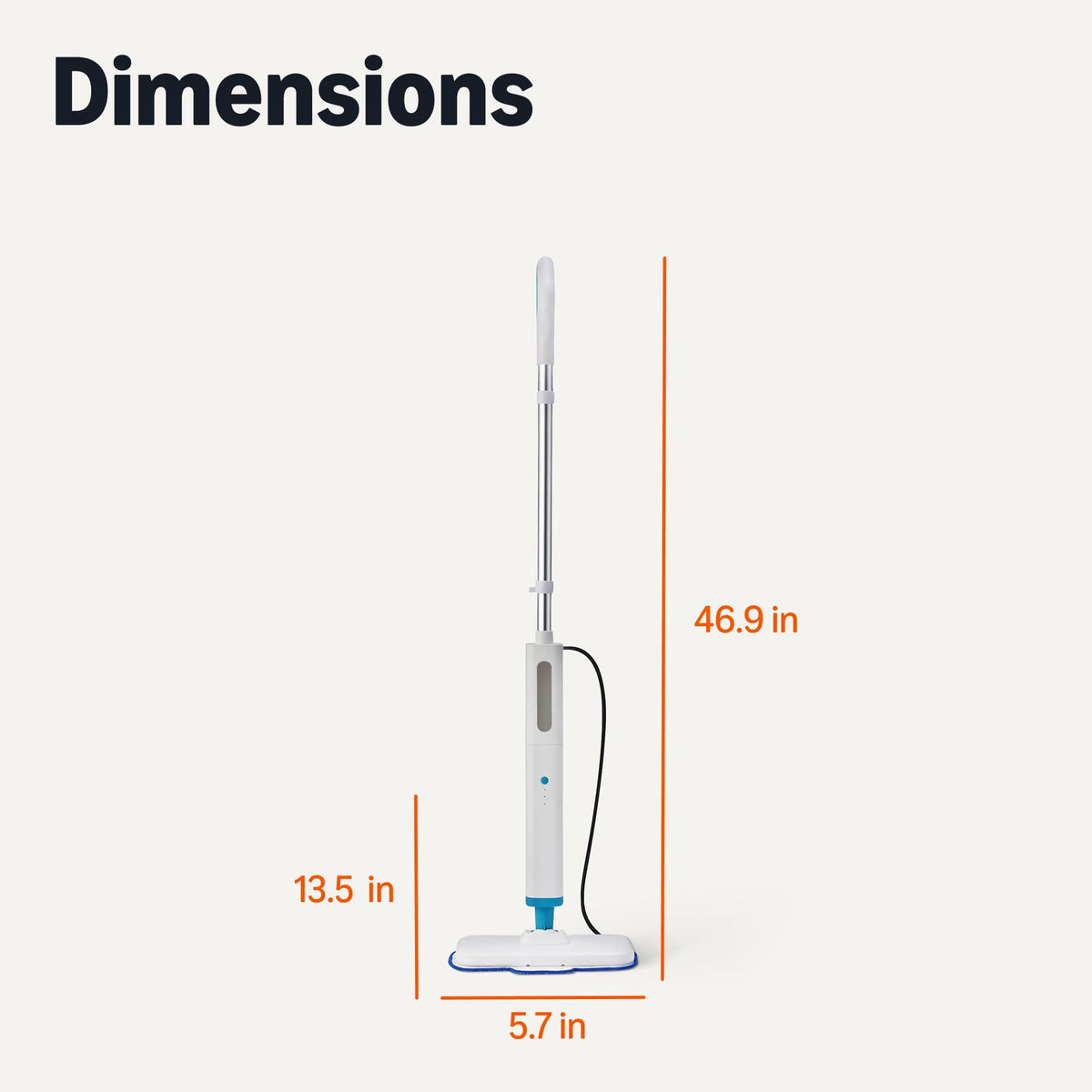 Steam Mop for Sealed Hard Floors, 3 Washable Pads, 20-Foot Cord, White W938969