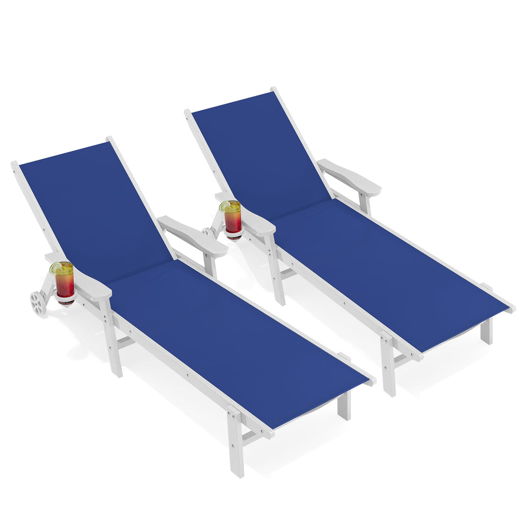 Royal Blue Patio Chaise Lounge Chair Set of 2 with Cup Holder V28699