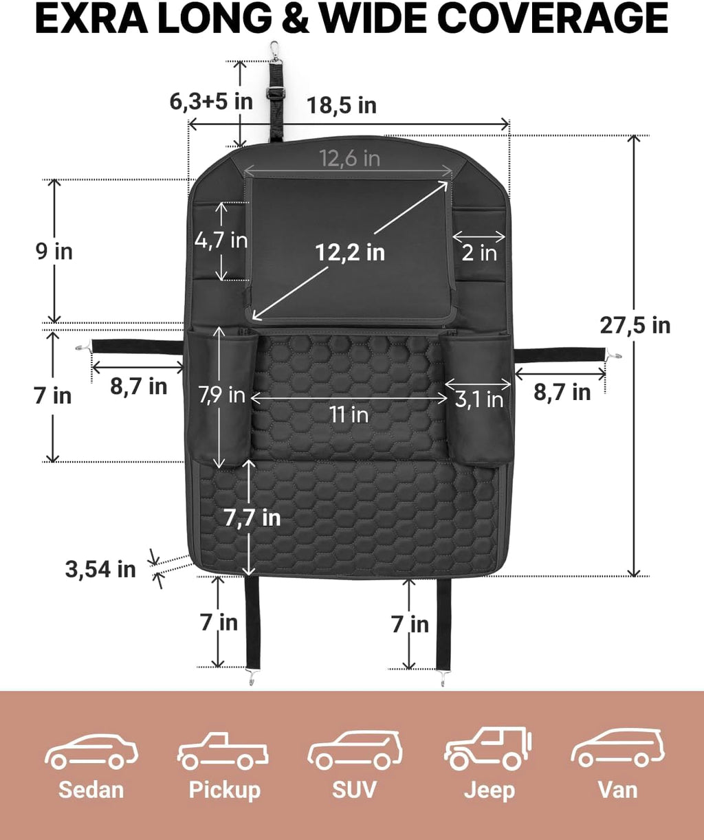 Black-Brown Backless Booster with Latch, Seat Protector & Backseat Organizer O500649