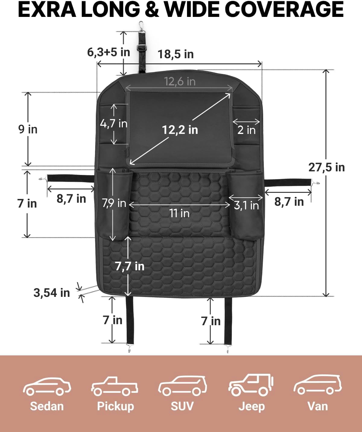 Black-Brown Backless Booster with Latch, Seat Protector & Backseat Organizer O500649