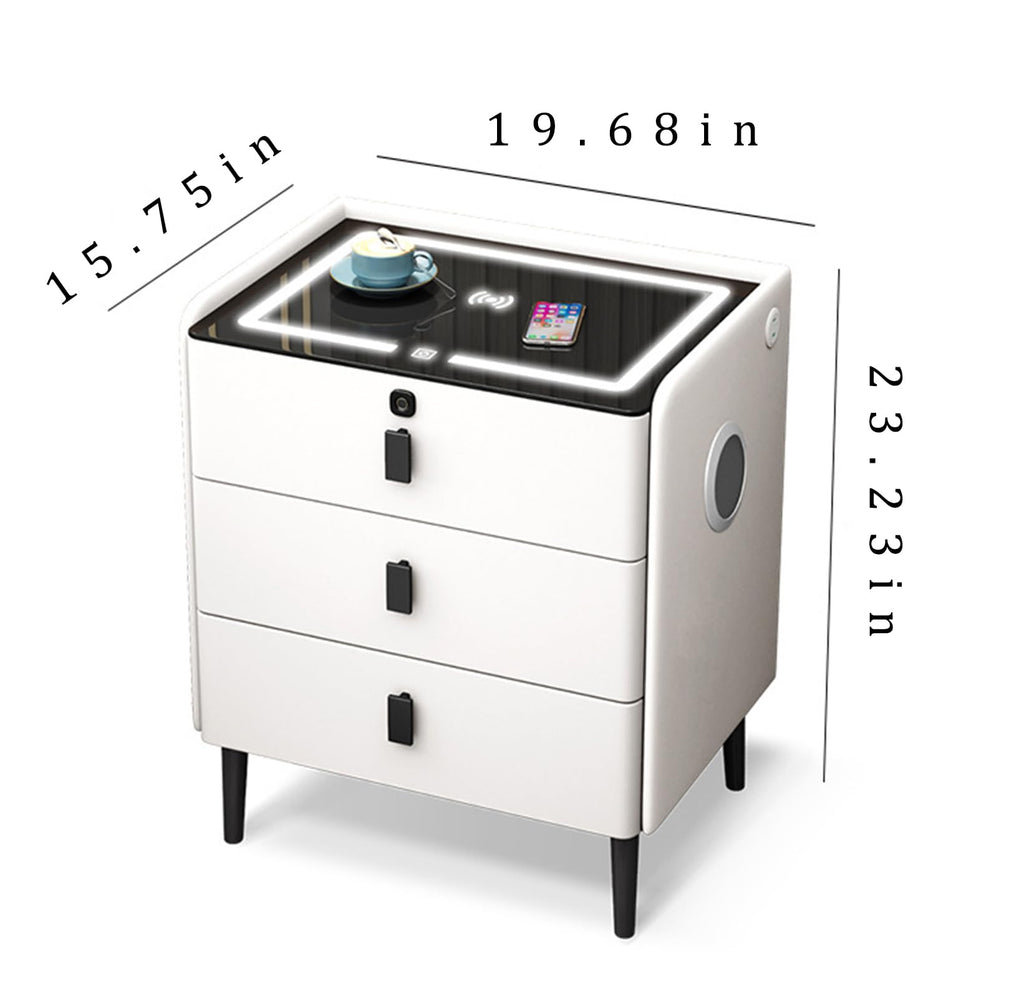 Gray 3 Tier Nightstand with Wireless Charging and Fingerprint Lock I162