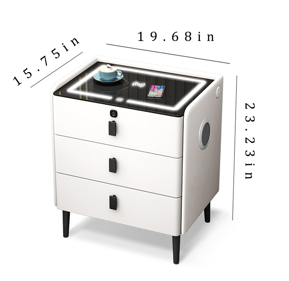 Gray 3 Tier Nightstand with Wireless Charging and Fingerprint Lock I162