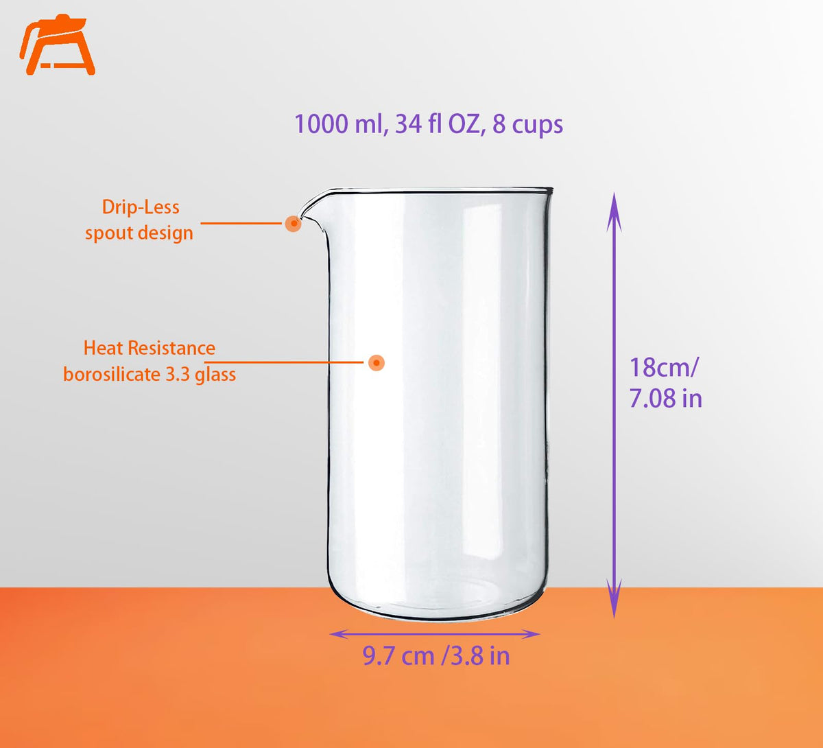 34oz Glass Carafe 8 Cup 1000ml S757
