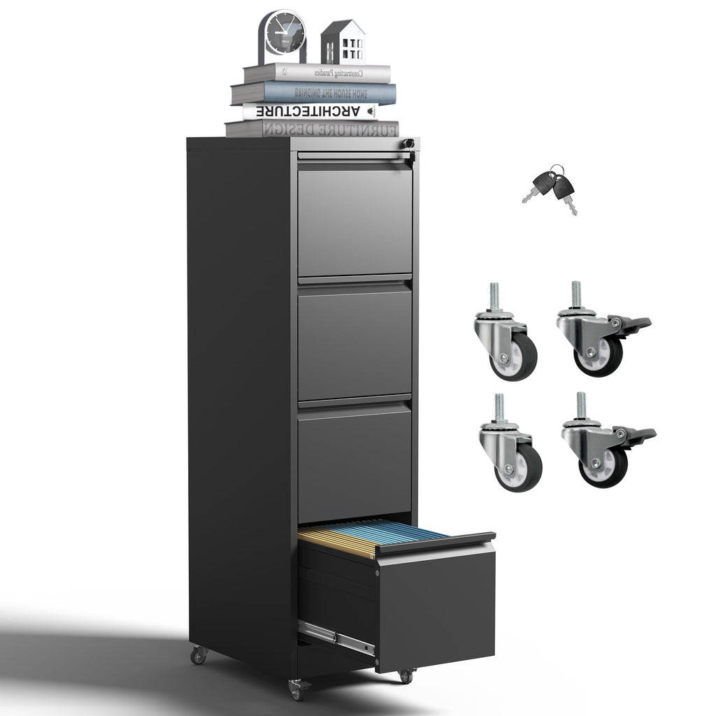 4-Drawer Mobile File Cabinet with Lock and Wheels G4214
