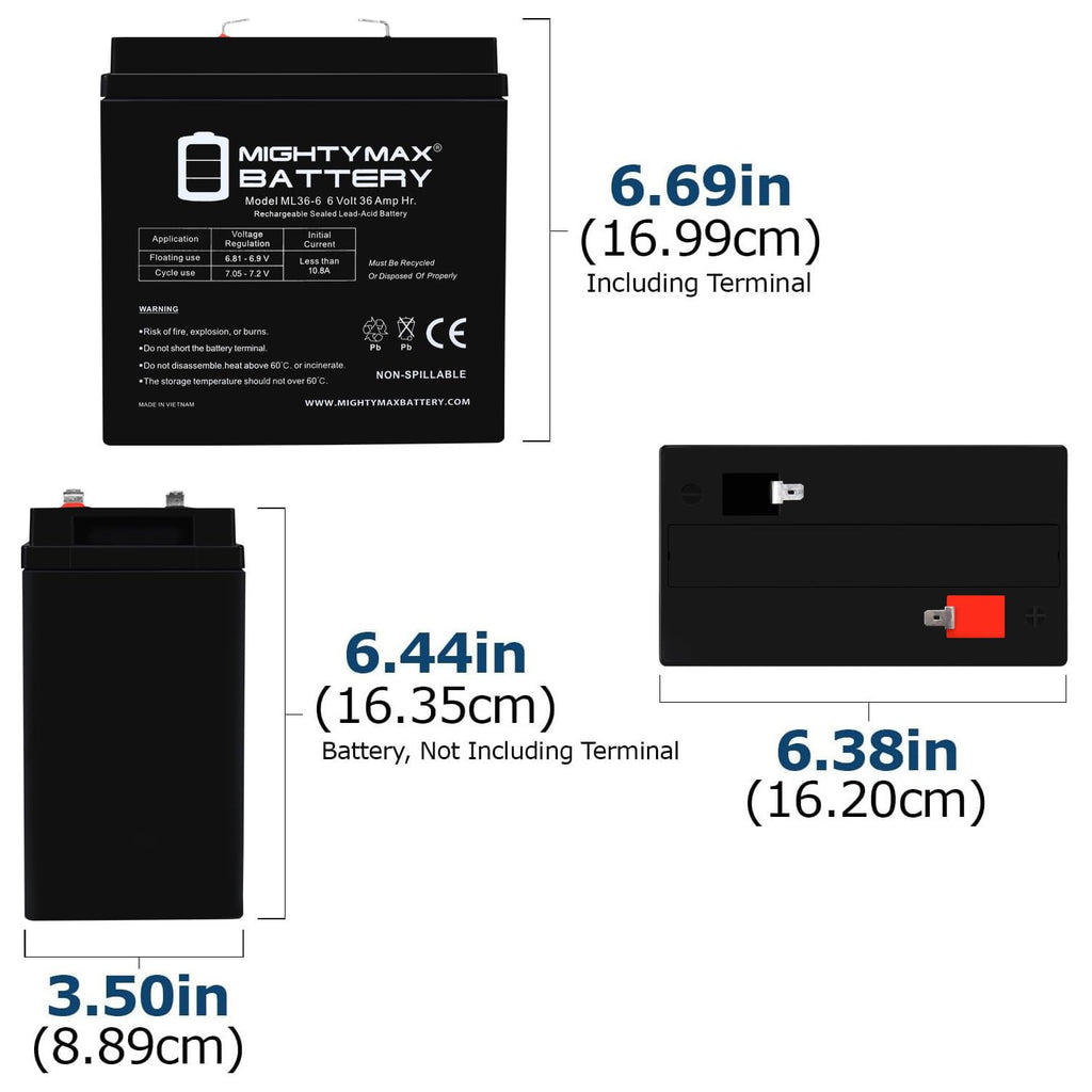 6 Volt 36 AH Rechargeable SLA AGM Battery 4 Pack J936529