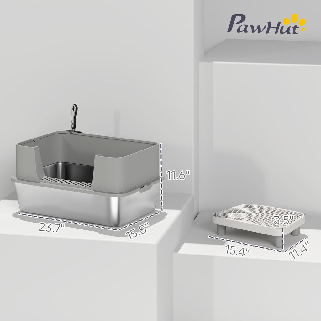 Stainless Steel Extra Large High Sided Litter Box with Scoop J49899