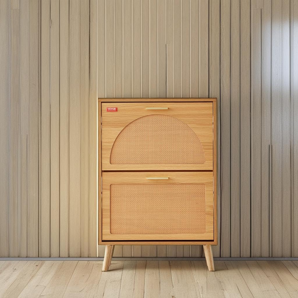 2 Flip Drawers Rattan Shoe Storage Cabinet W521840
