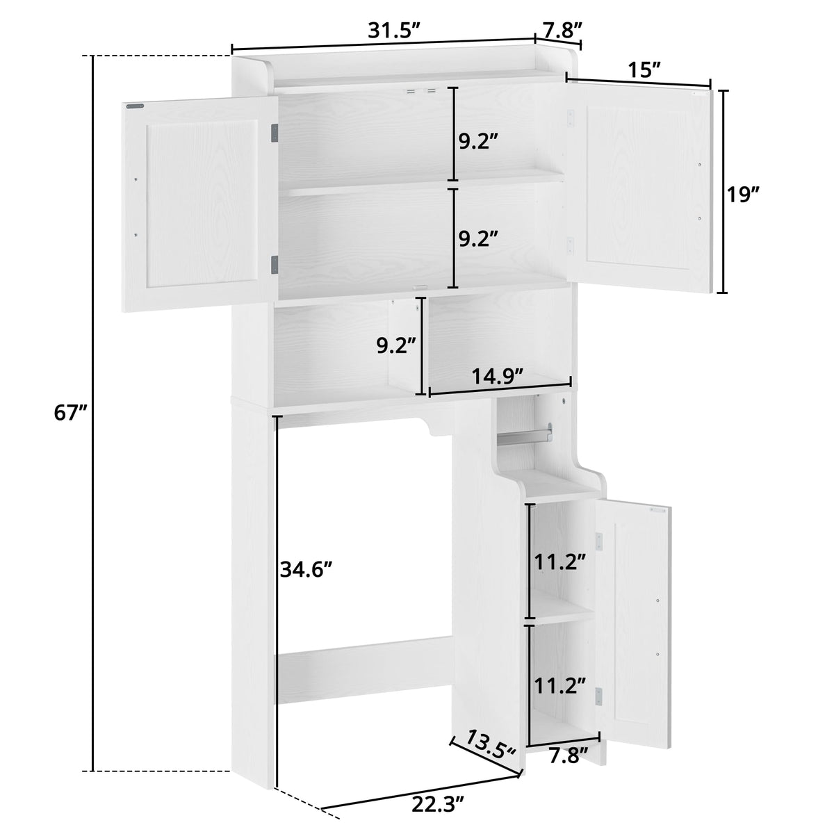 White Over The Toilet Storage Cabinet with Adjustable Shelves N122699