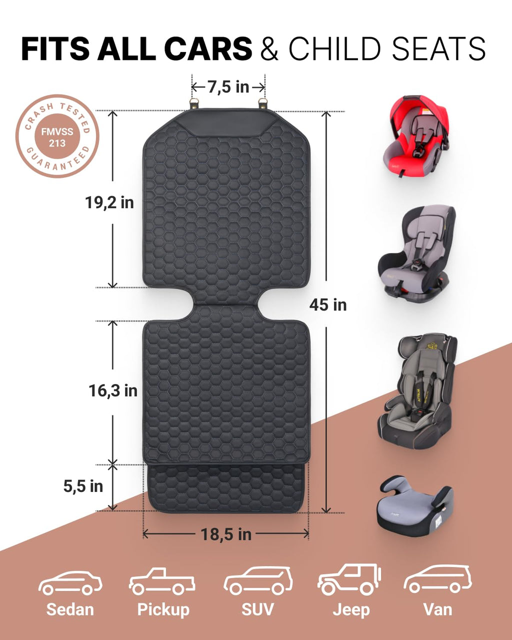 Black-Brown Backless Booster with Latch, Seat Protector & Backseat Organizer O500649