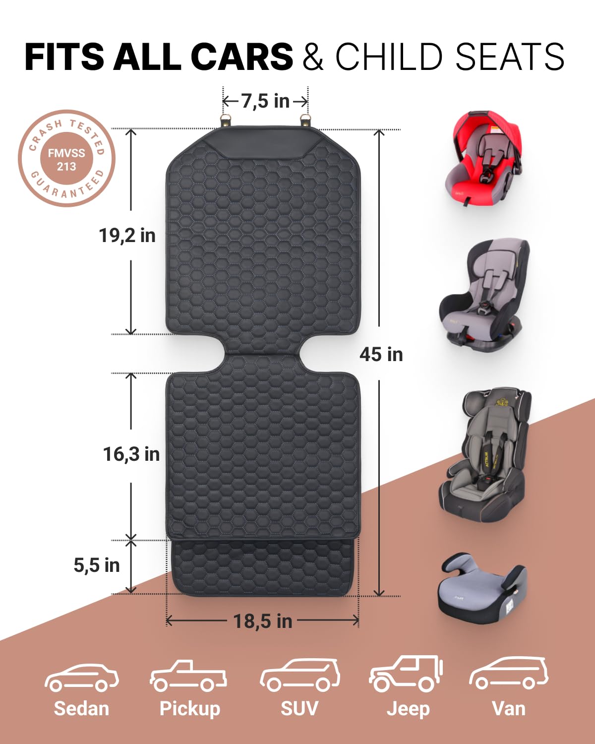 Black-Brown Backless Booster with Latch, Seat Protector & Backseat Organizer O500649