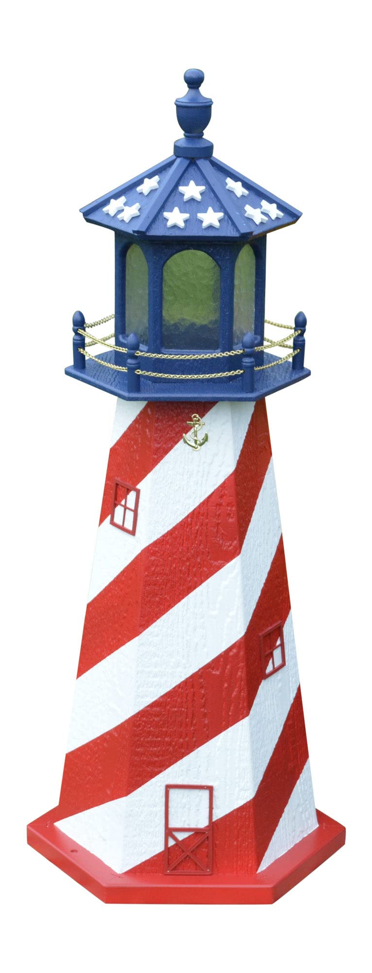 Patriotic Style Outdoor Lighthouse with Solar LED Light, 48" Tall U364