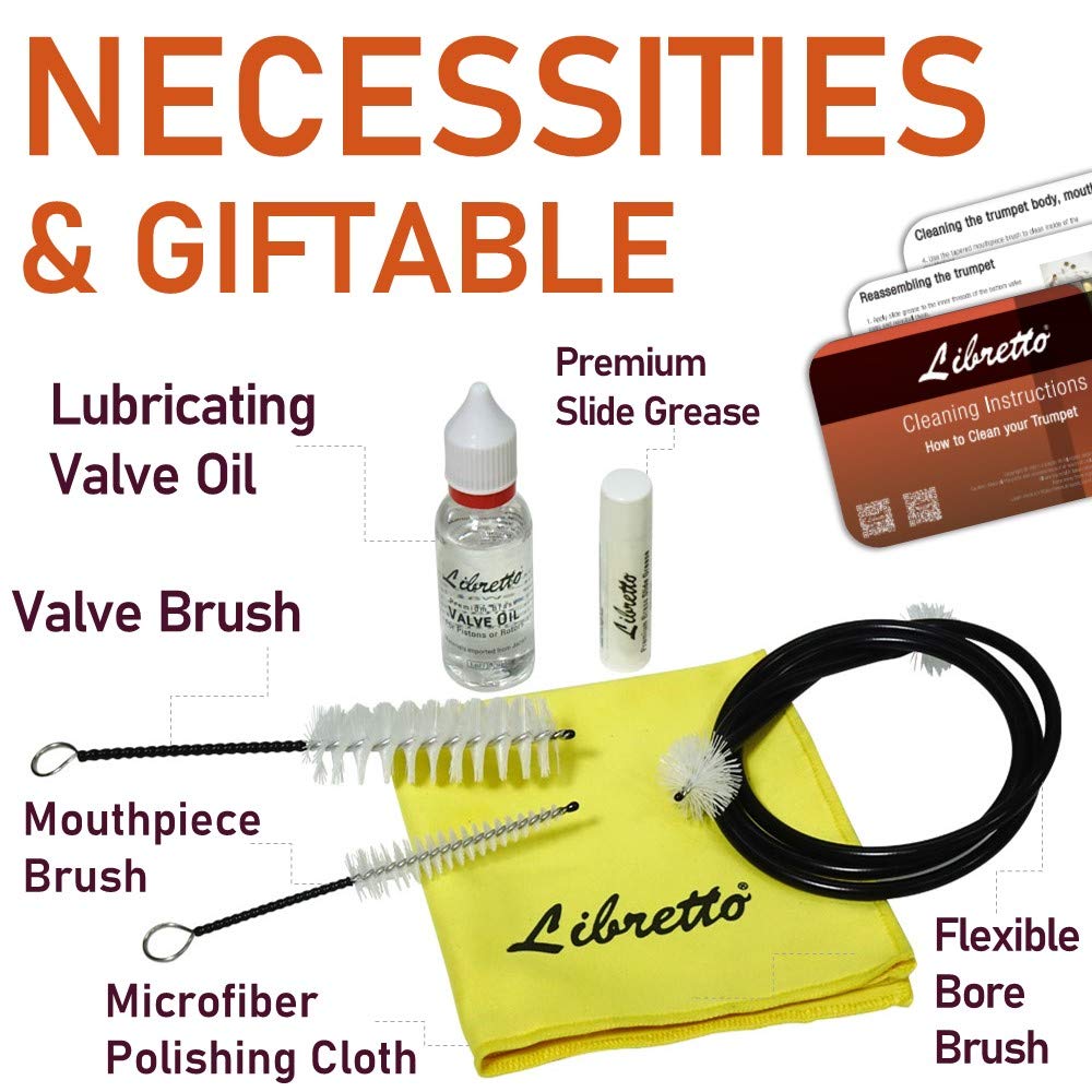 Trumpet Care Kit with Valve Oil, Slide Grease, Cleaning Cloth, Brushes and Case V164