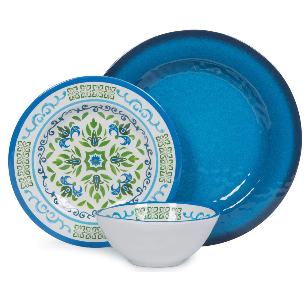 Melamine Dinnerware Set for 4, 12-Piece Blue Floral S893206