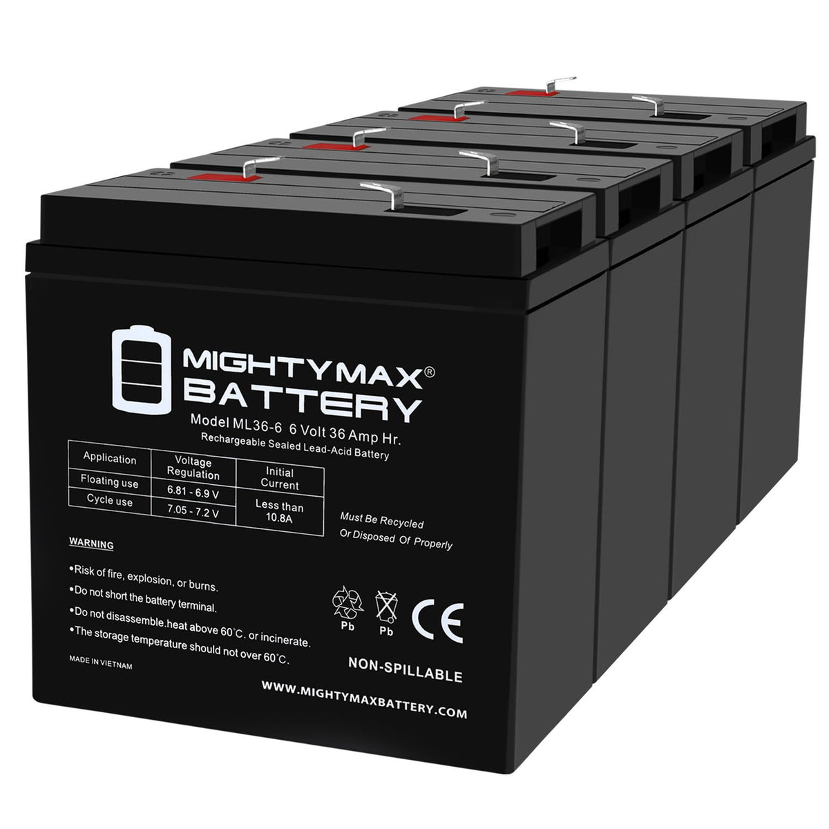 6 Volt 36 AH Rechargeable SLA AGM Battery 4 Pack J936529
