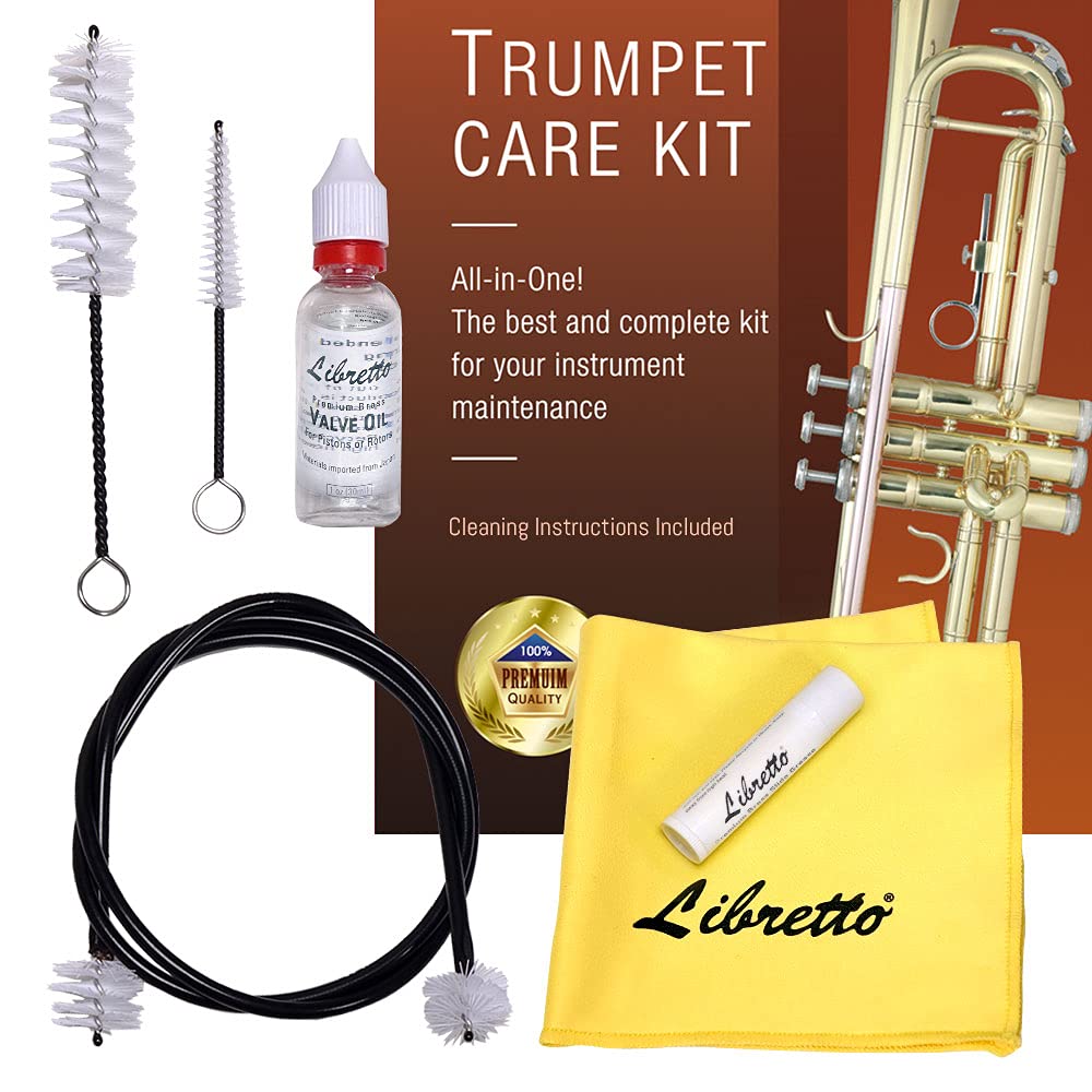 Trumpet Care Kit with Valve Oil, Slide Grease, Cleaning Cloth, Brushes and Case V164