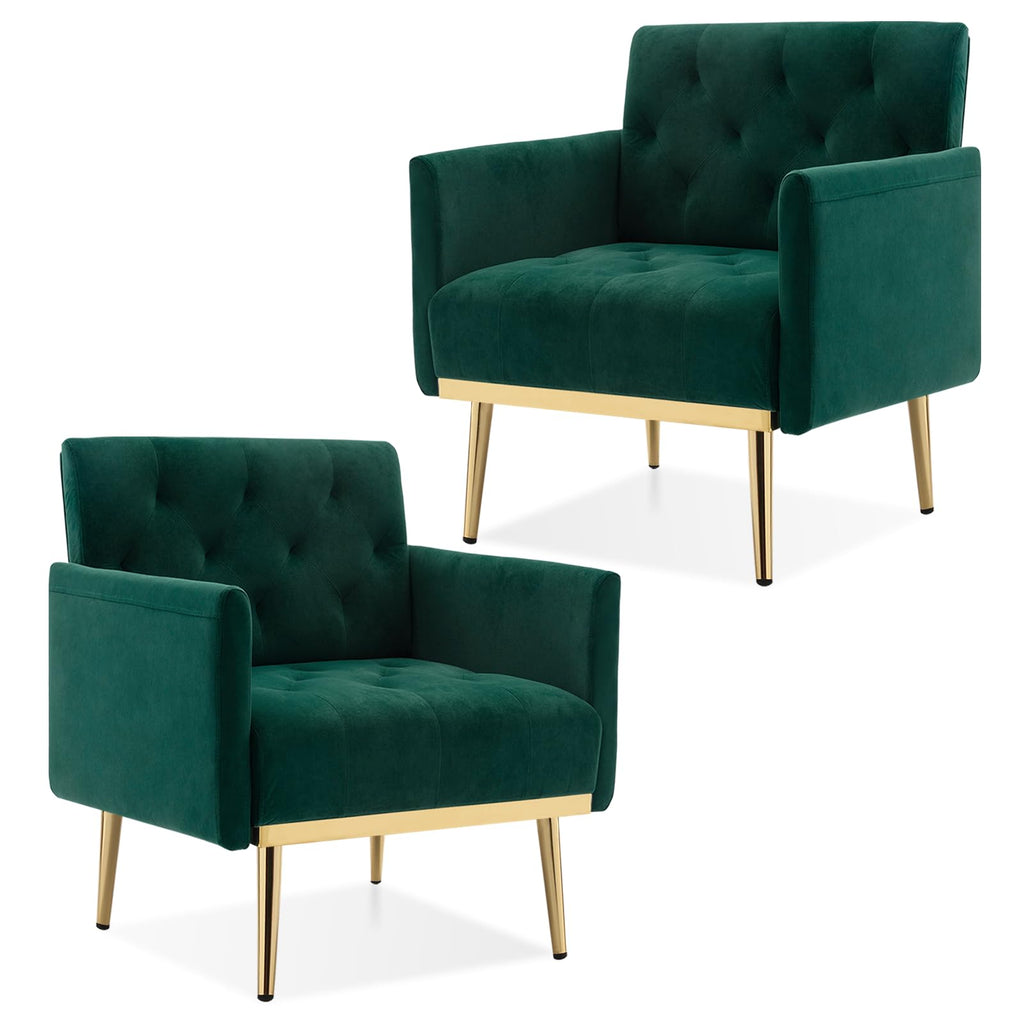 Green Velvet Button Tufted Armchair Set of 2 Q298