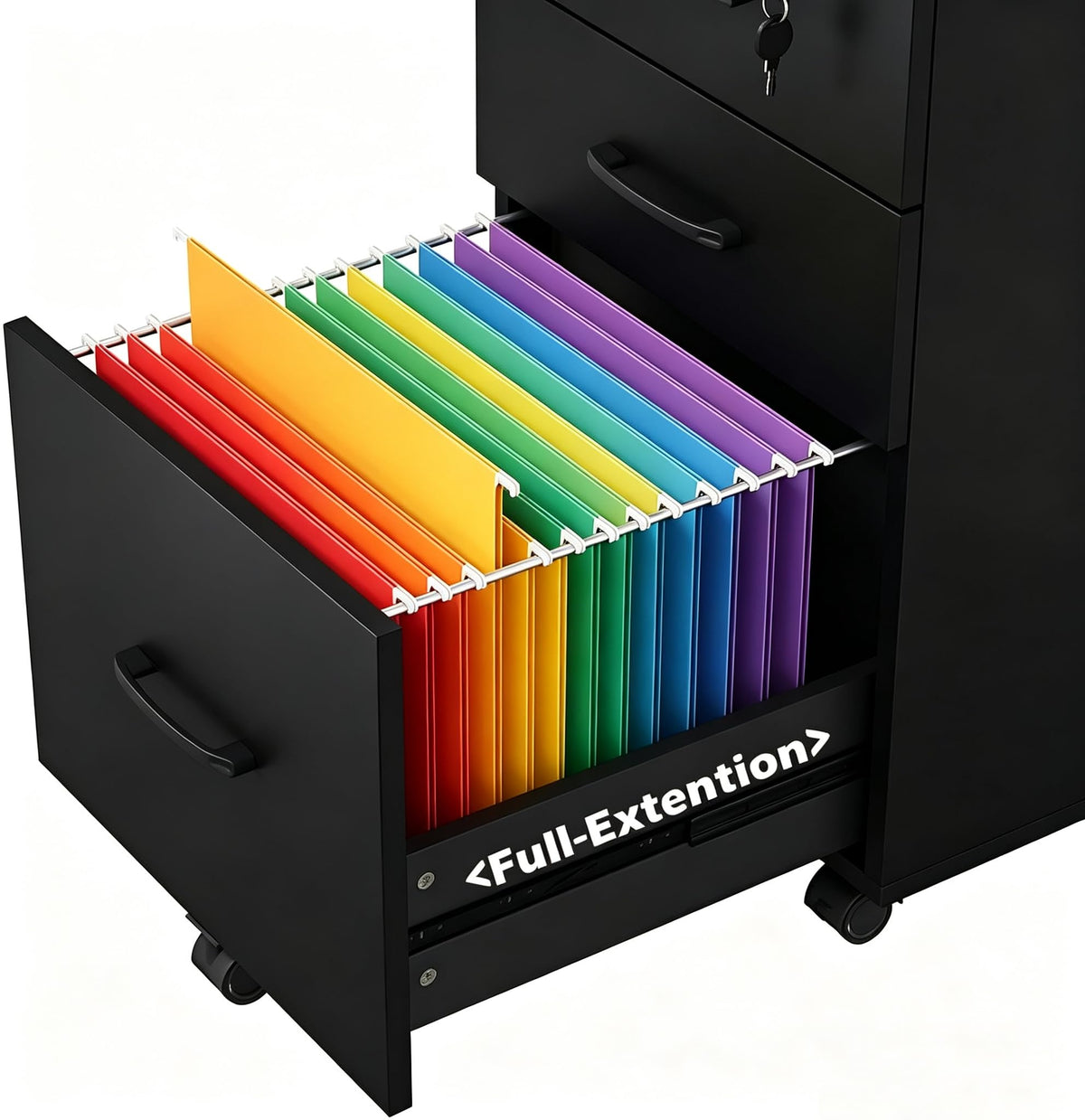 3 Drawer Black Wood File Cabinet with Lock R2213