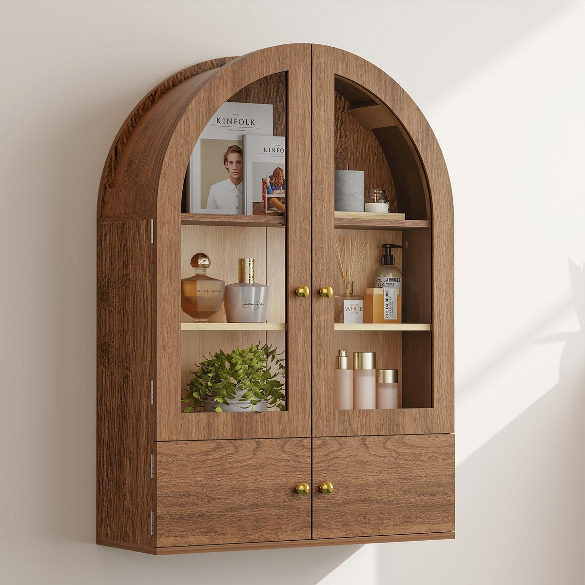 Arched Wall Cabinet with Glass Doors and Adjustable Shelves P774