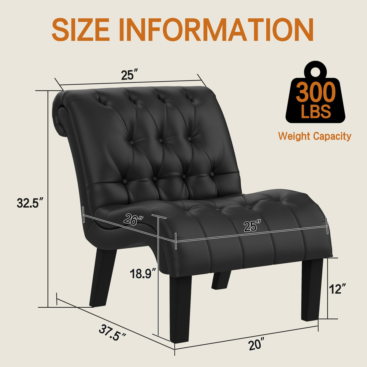 Black PU Leather Armless Accent Chair Set of 2 L64021