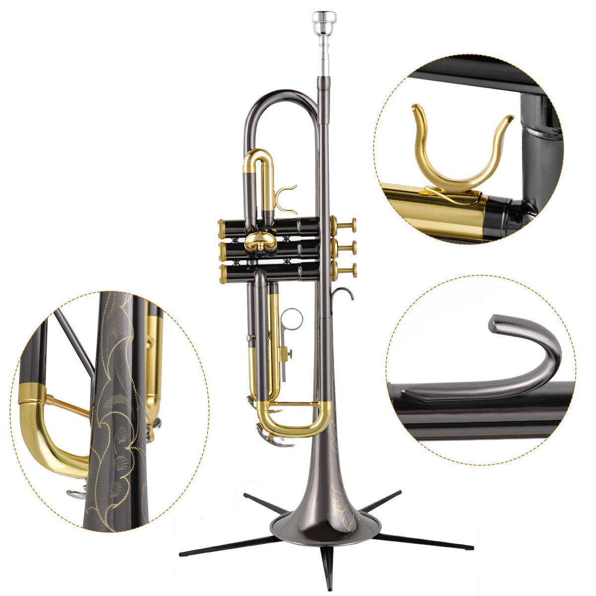 Bb Trumpet Set with Carrying Case, Gloves, 7C Mouthpiece, Tuning Rod, Black Nickel X21929