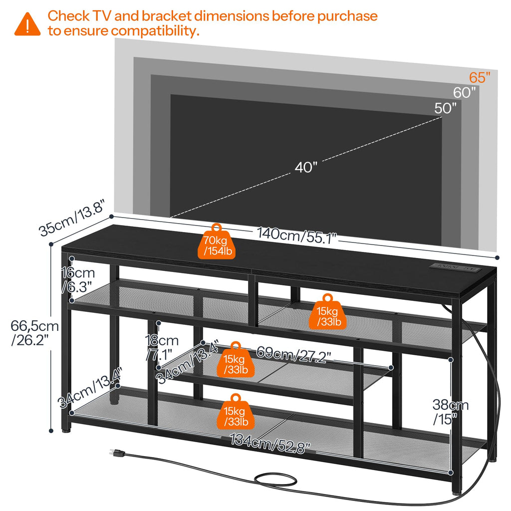 Black 4-Tier LED TV Stand with Charging Station F78905