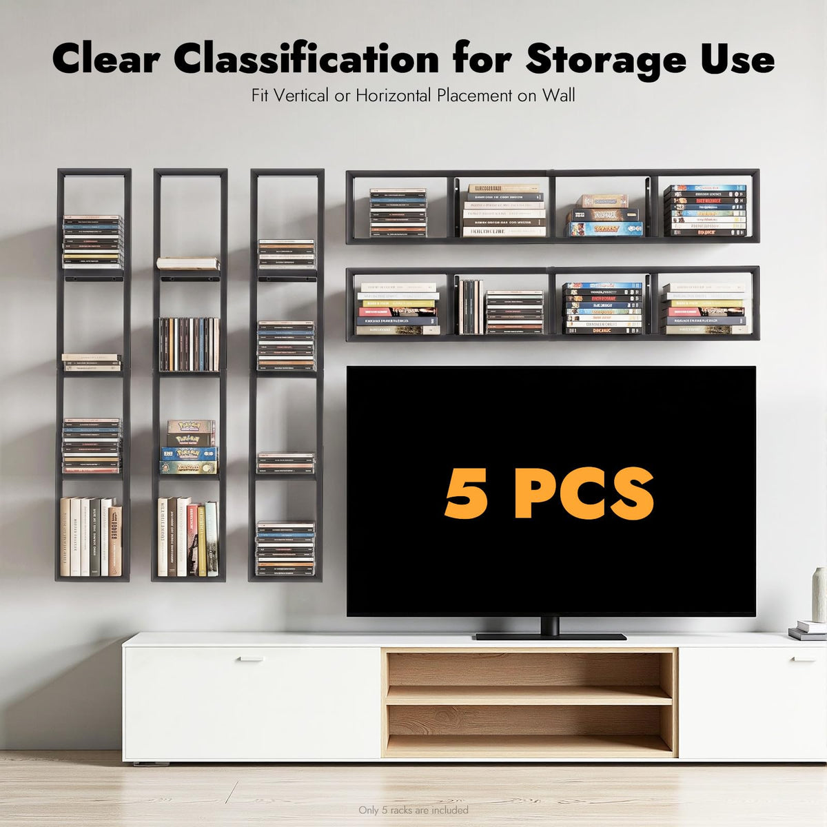 5Pcs Wall Mount Media Storage Rack A456