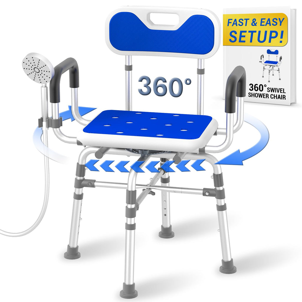 550 lbs Capacity Swivel Shower Chair with Back and Arms D8942