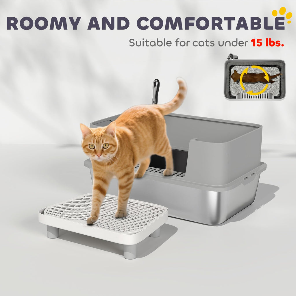 Stainless Steel Extra Large High Sided Litter Box with Scoop J49899