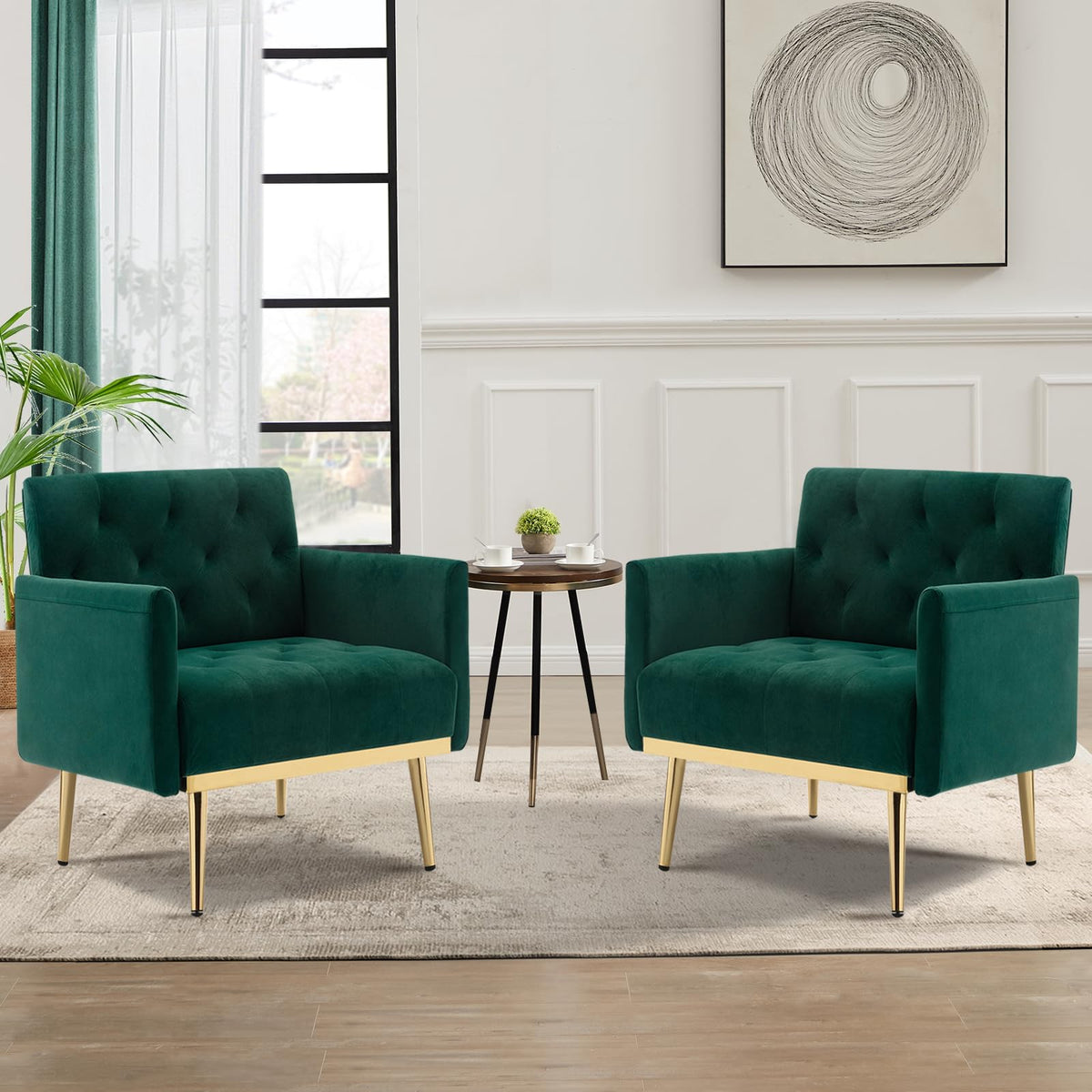 Green Velvet Button Tufted Armchair Set of 2 Q298