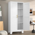 White Metal Pantry Cabinet with 2 Doors and Adjustable Shelves X9151