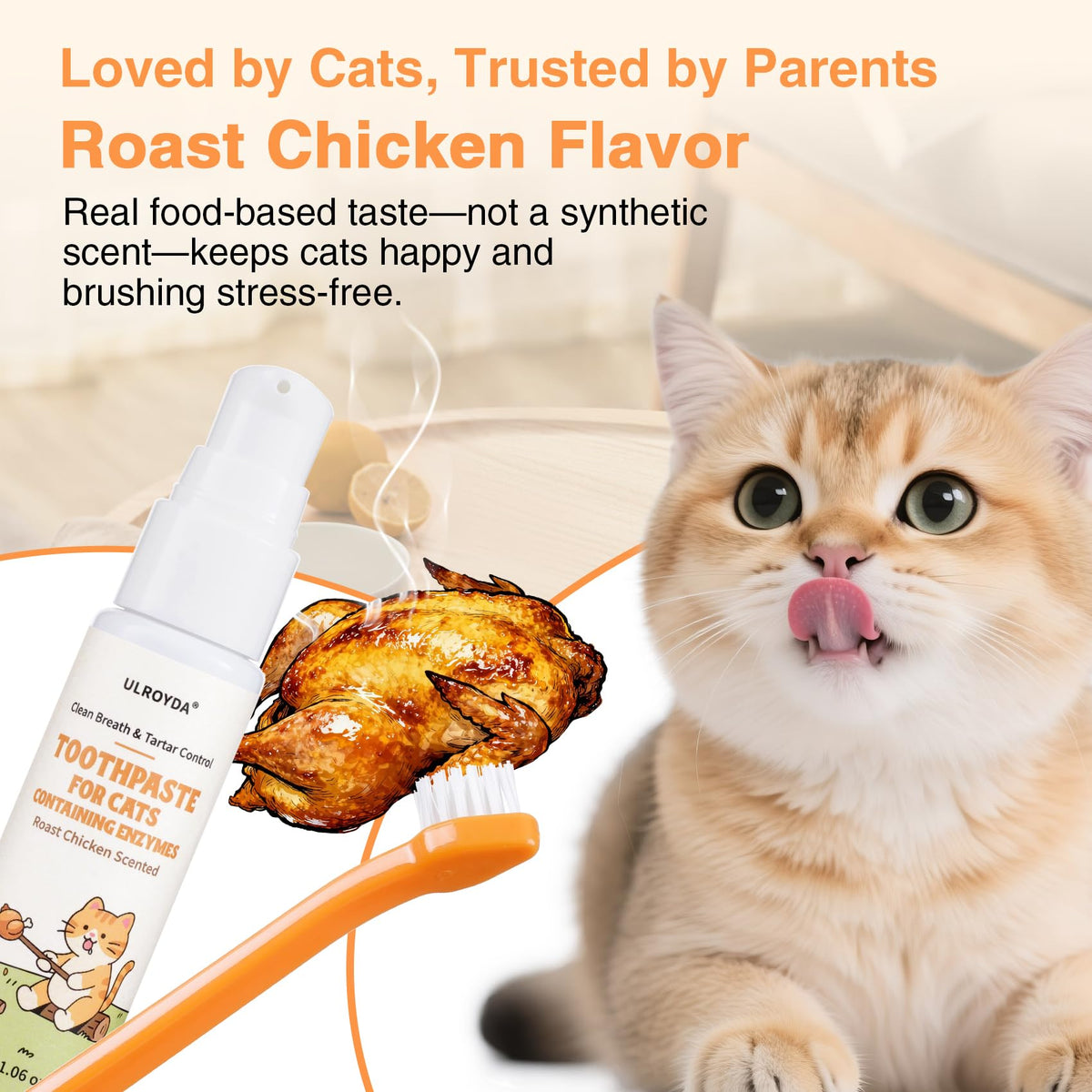 Roast Chicken Flavor Enzymatic Cat Toothpaste Kit with Toothbrush & Finger Brush, 1.06 oz M774