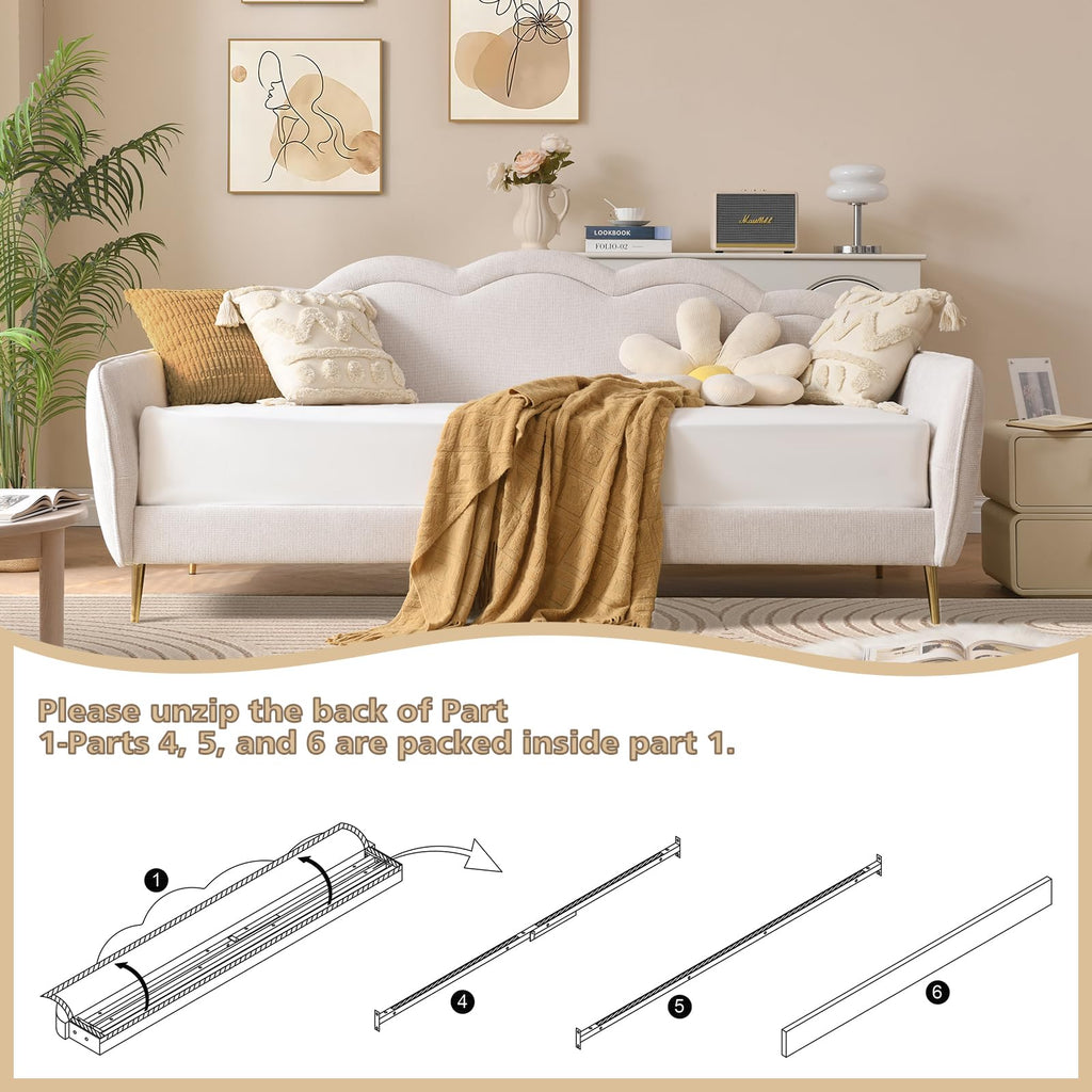 Twin Size Upholstered Linen Daybed with Metal Legs M38756
