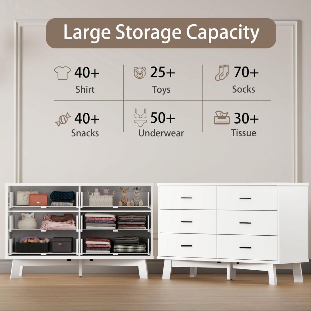 White 6 Drawer Wood Dresser A62240