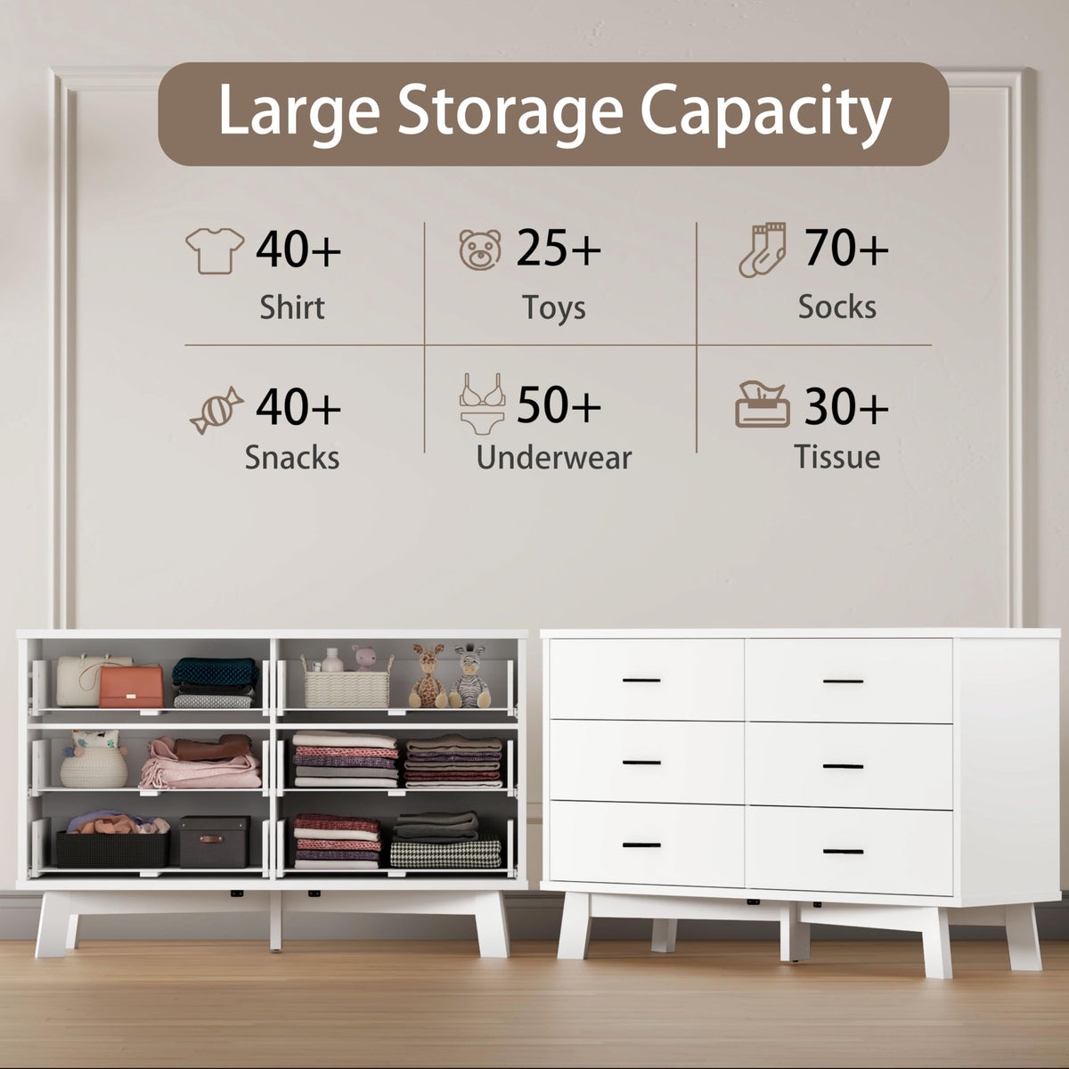 White 6 Drawer Wood Dresser A62240