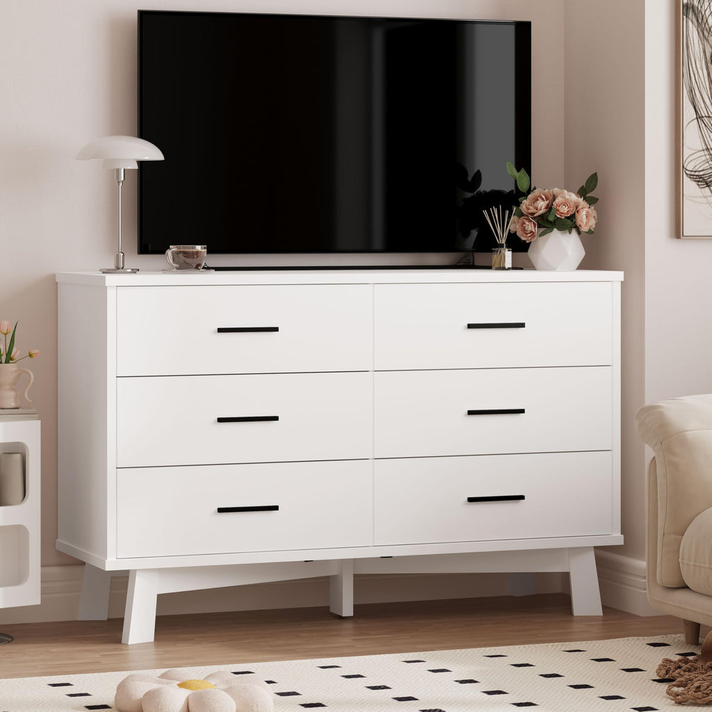 White 6 Drawer Wood Dresser A62240