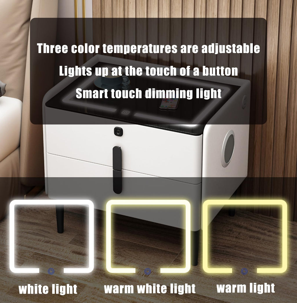 Gray 3 Tier Nightstand with Wireless Charging and Fingerprint Lock I162