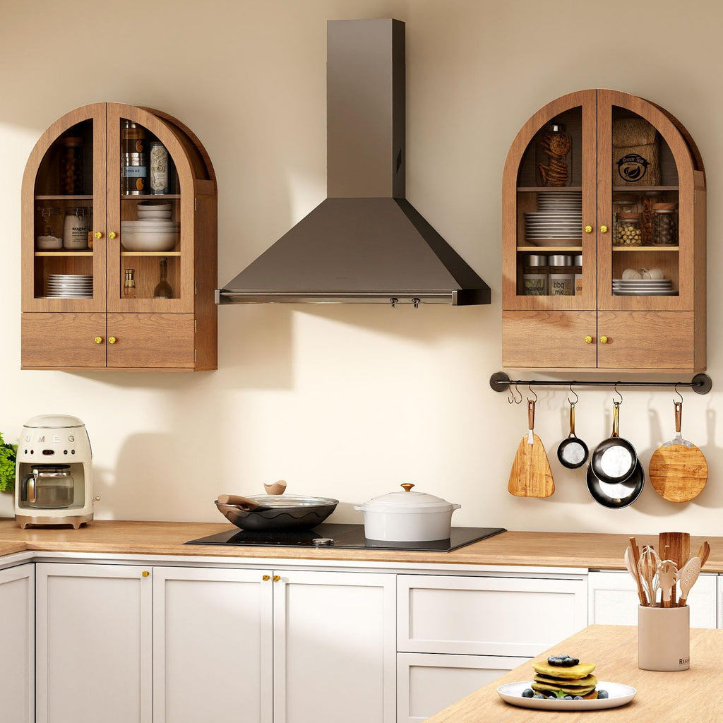 Arched Wall Cabinet with Glass Doors and Adjustable Shelves P774