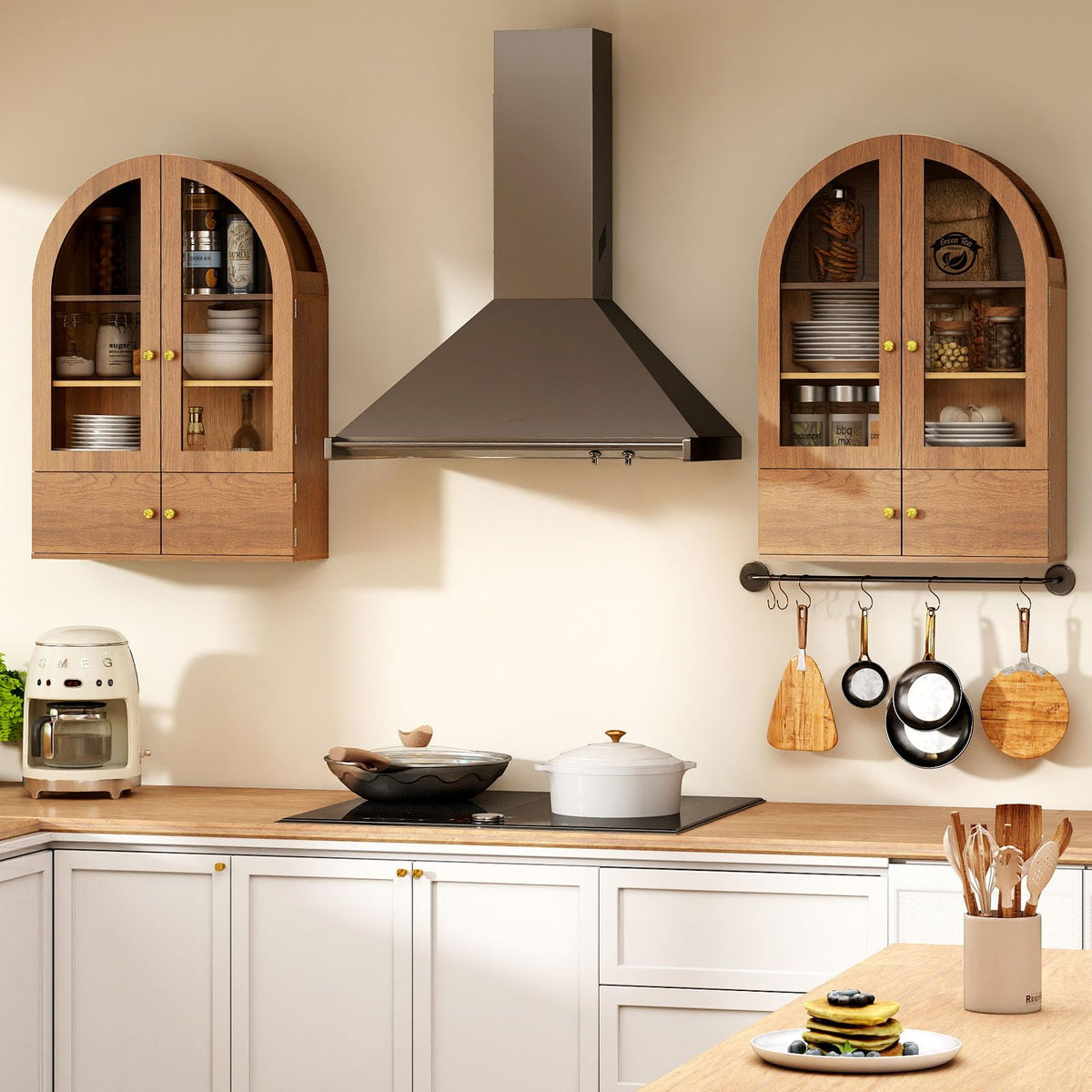 Arched Wall Cabinet with Glass Doors and Adjustable Shelves P774