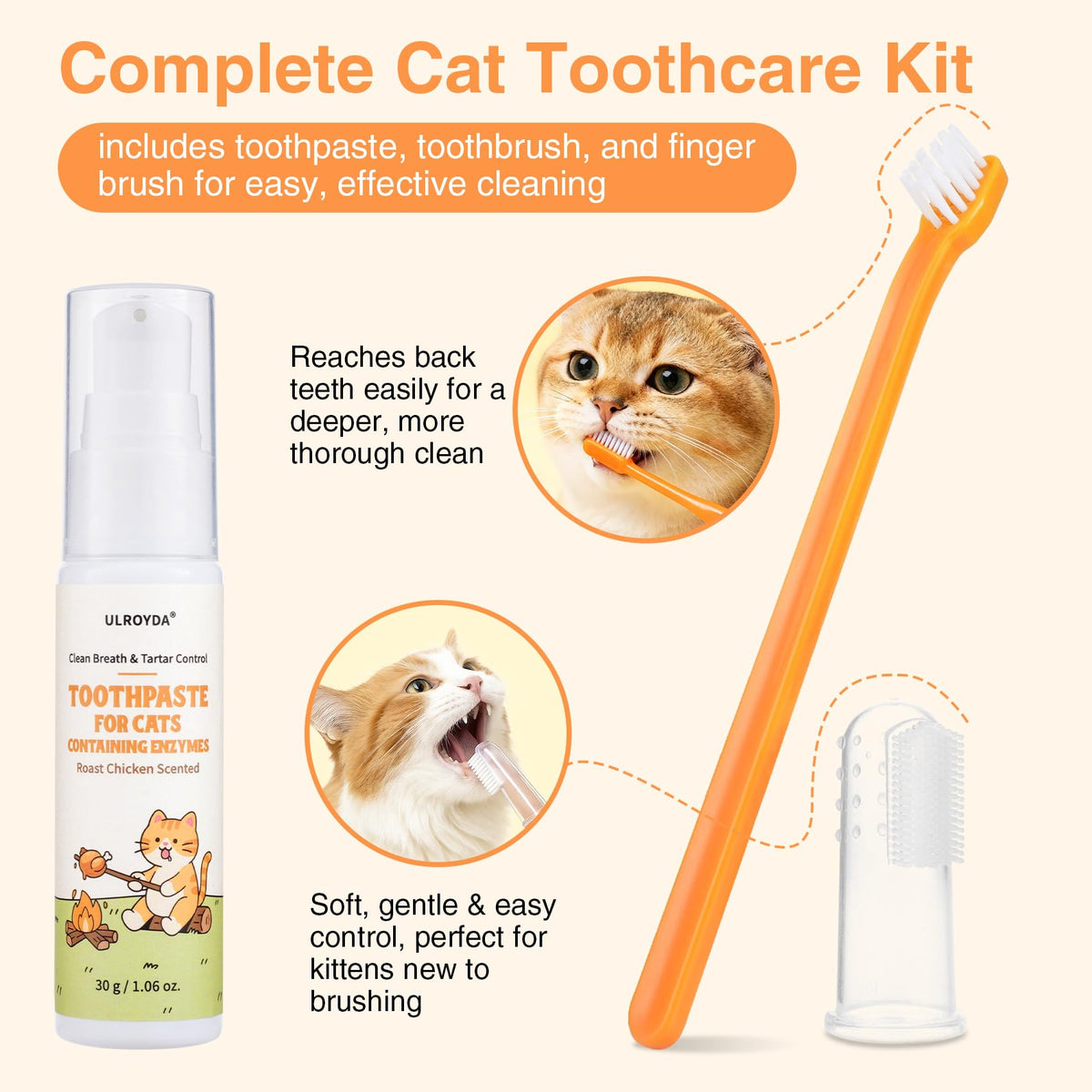 Roast Chicken Flavor Enzymatic Cat Toothpaste Kit with Toothbrush & Finger Brush, 1.06 oz M774