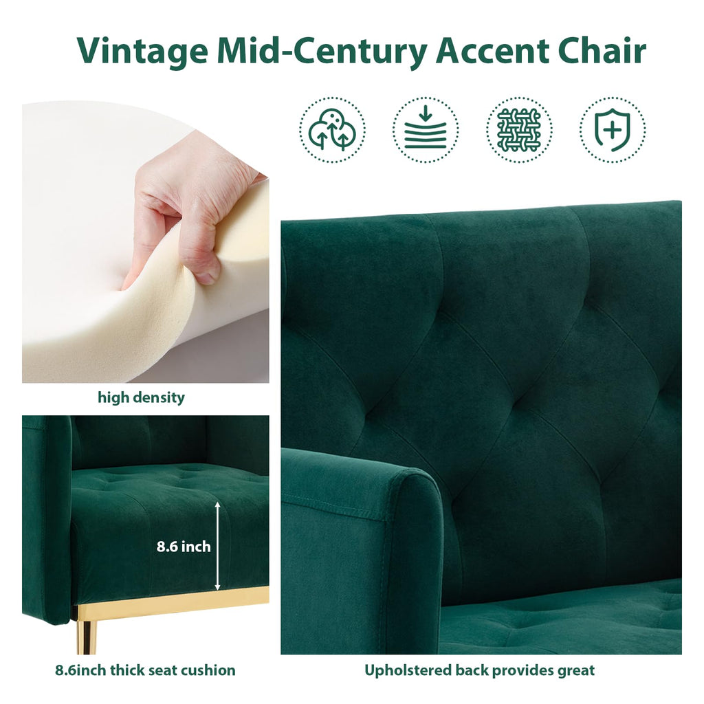 Green Velvet Button Tufted Armchair Set of 2 Q298