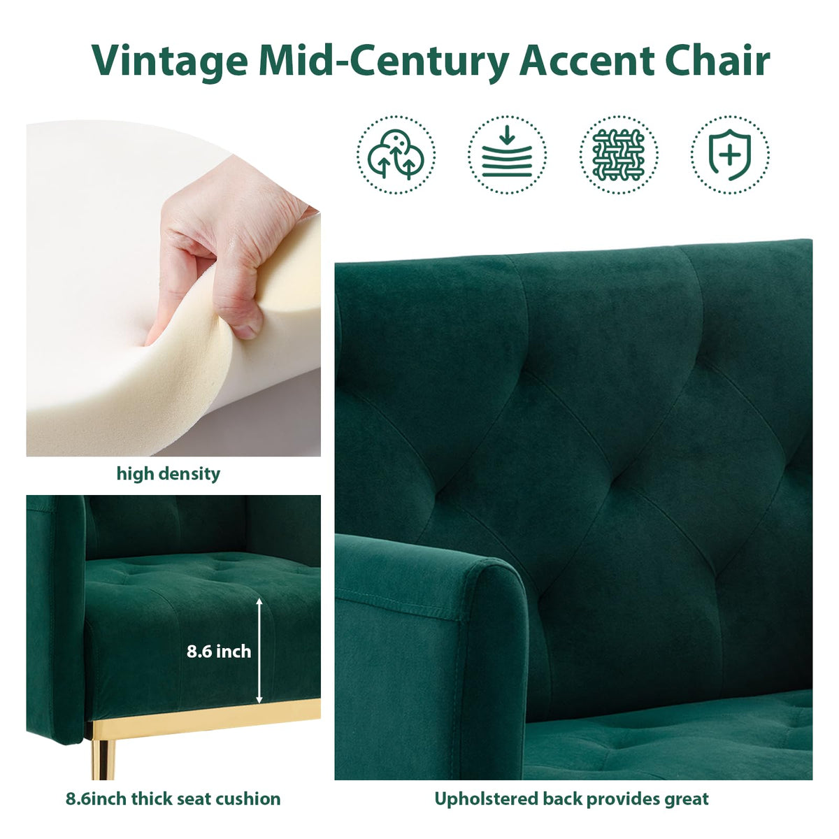 Green Velvet Button Tufted Armchair Set of 2 Q298
