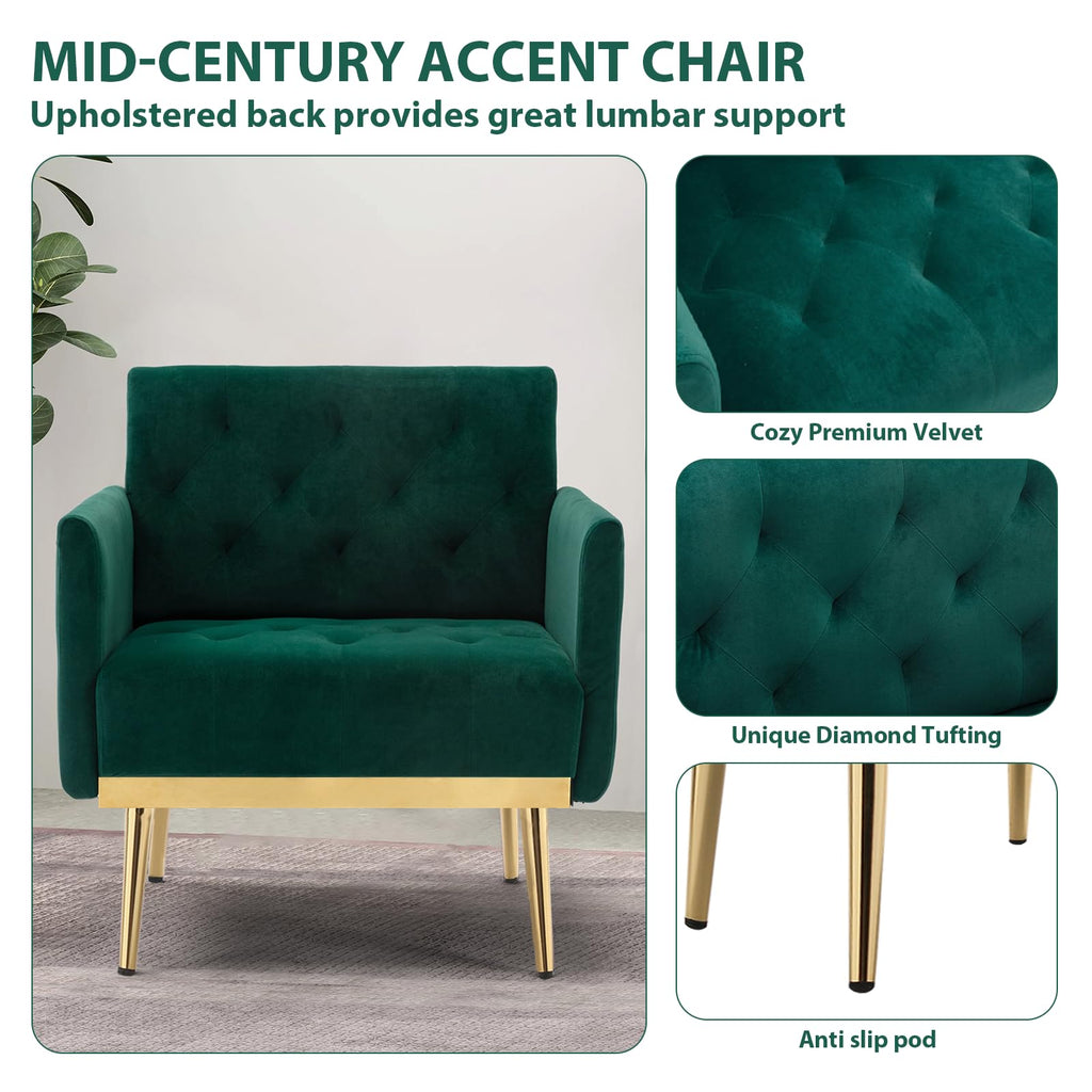 Green Velvet Button Tufted Armchair Set of 2 Q298