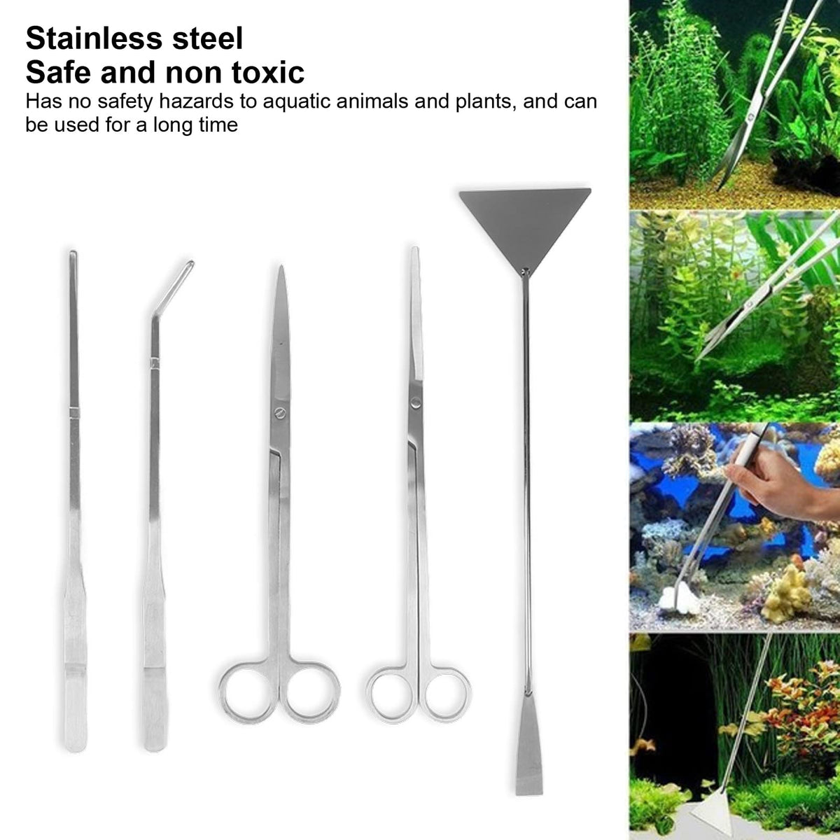 Aquarium Scissors and 5 in 1 Aquascaping Kit Stainless Steel 5 Piece Set V296