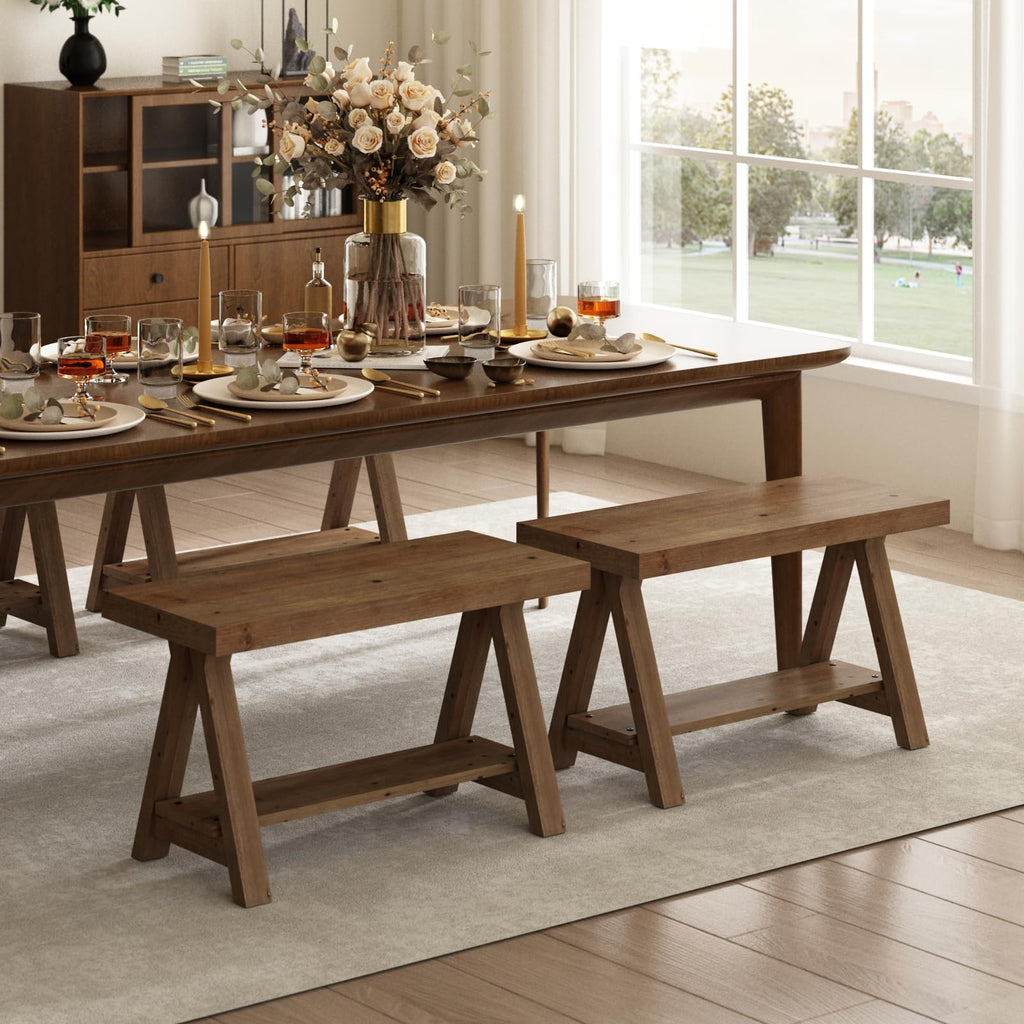 Solid Wood Bench with Shoe Storage P7739