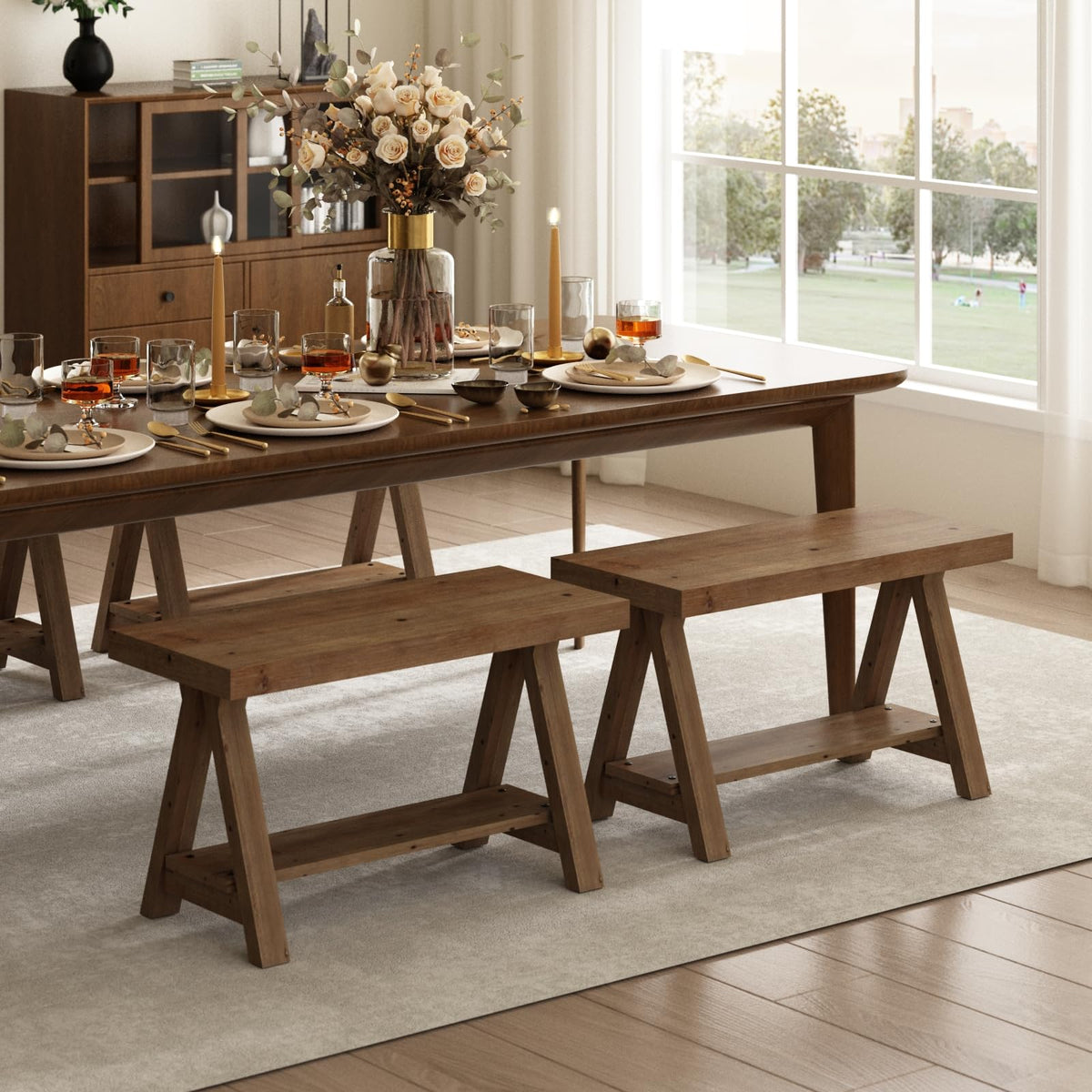 Solid Wood Bench with Shoe Storage P7739
