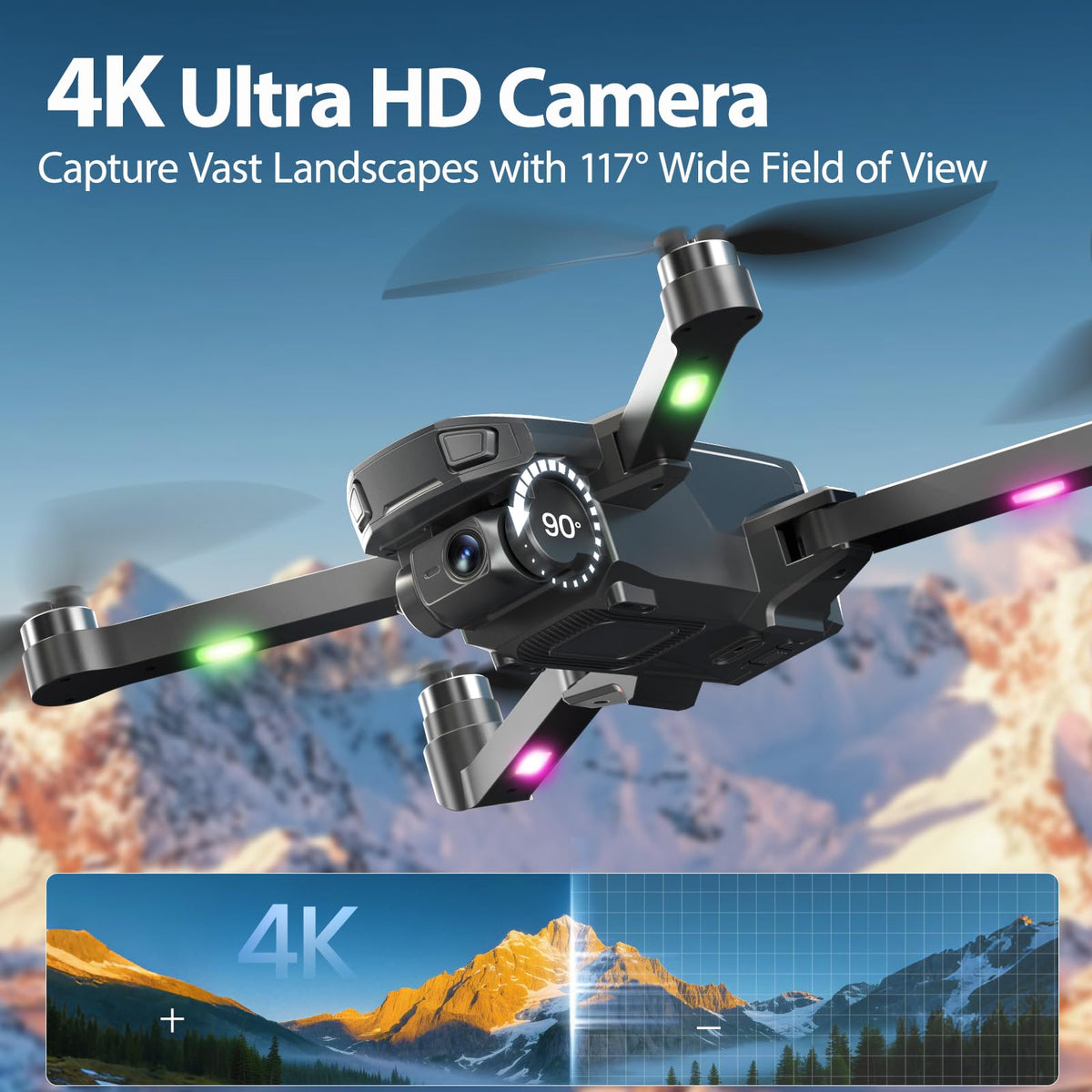 4K Foldable GPS Drone with 4.5" Screen Under 249g Black P719002