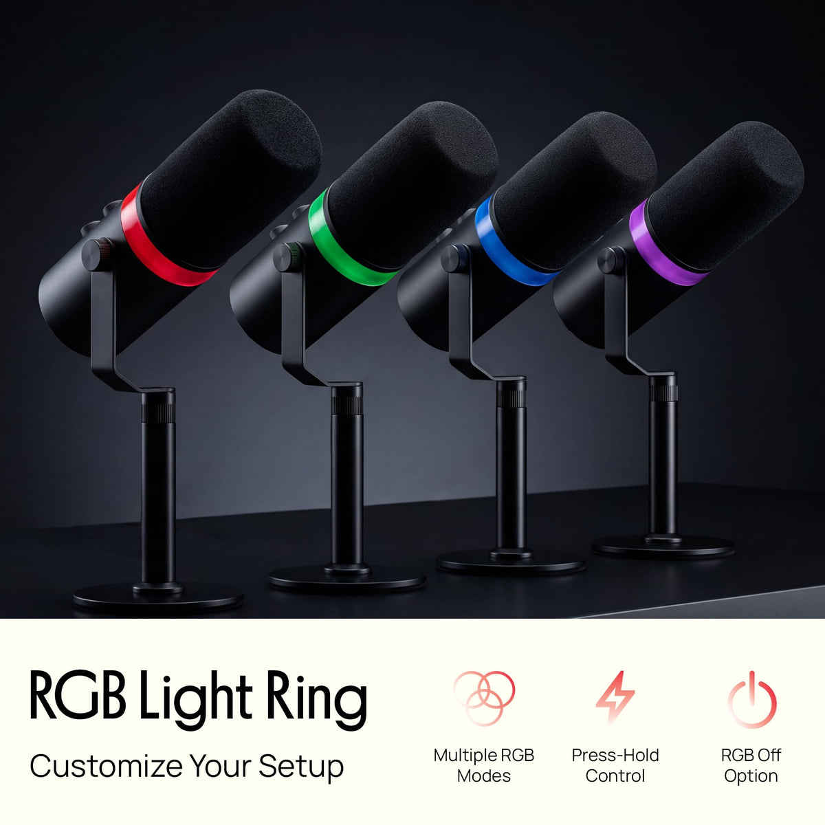 USB/XLR Cardioid Recording Microphone with RGB Lighting and Desktop Stand F484