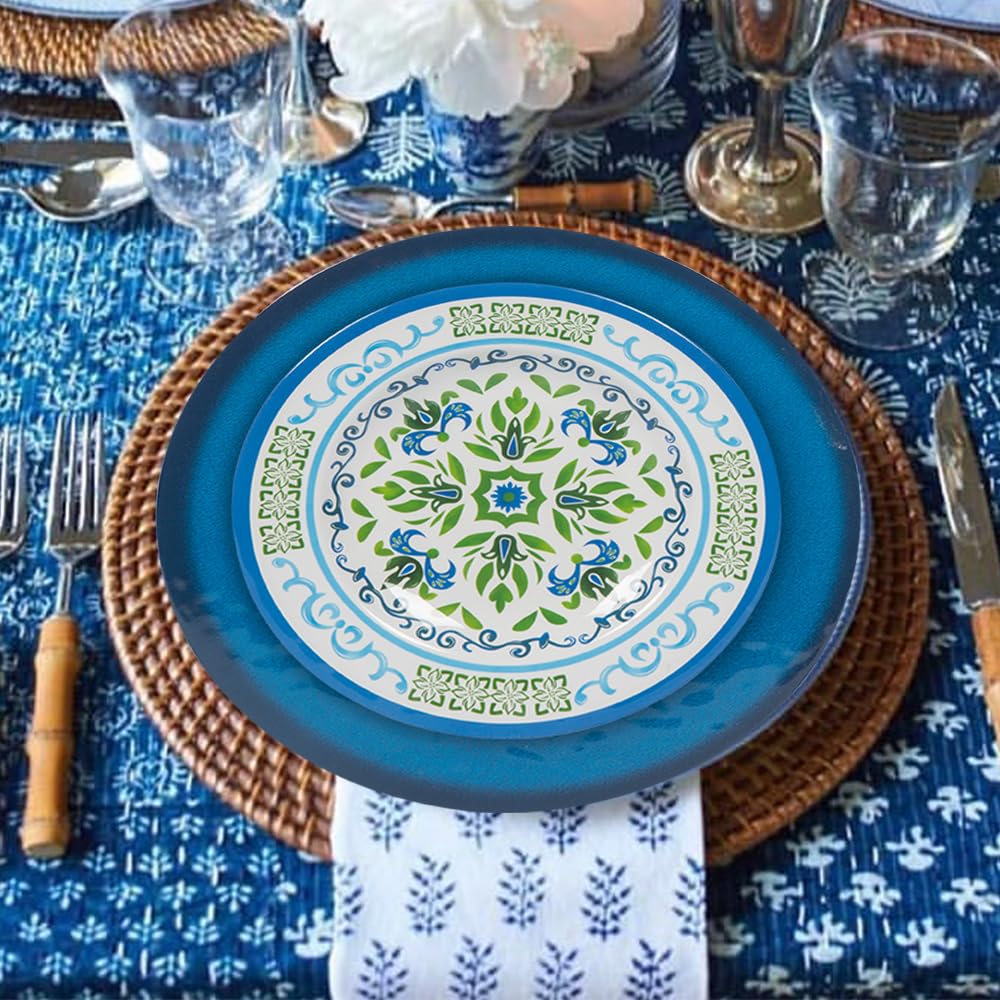 Melamine Dinnerware Set for 4, 12-Piece Blue Floral S893206