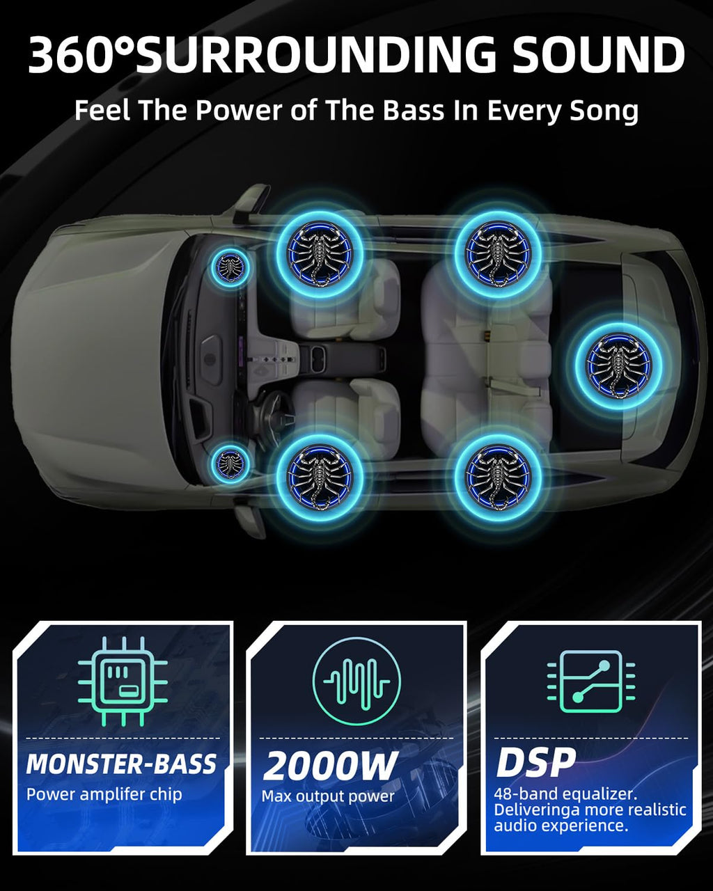 2000W 10 Inch Underseat Car Subwoofer and Amp Package F41487